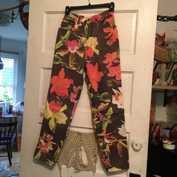 MOSCHINO JEANS Vintage Orchid Tropical Floral Pant - Picture 1 of 7